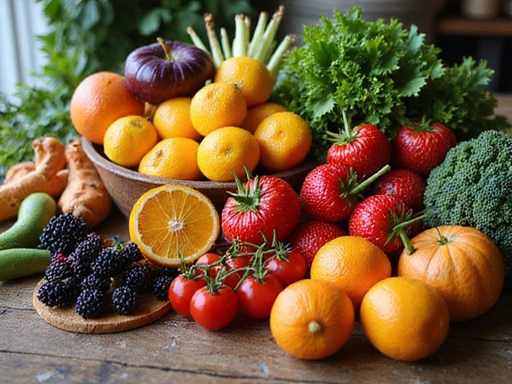 Świeże owoce i warzywa na stole