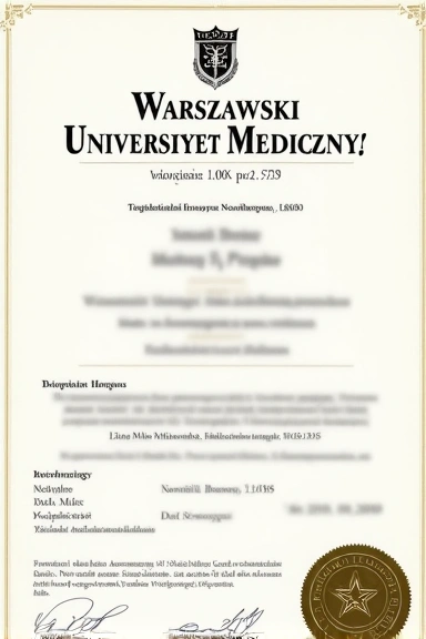 Dyplom Warszawskiego Uniwersytetu Medycznego.